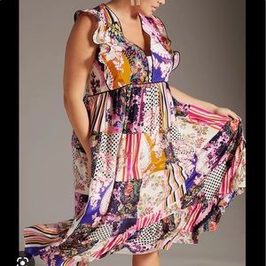 Anthropologie patchwork ruffled midi floral polka dot paisley beautiful
